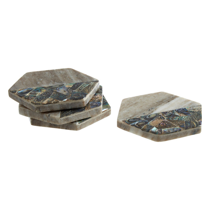 Marble Agate Ceramic Jute Leather Crystal Novelty Round 4 Piece Coaster Set
