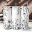 Gobelet blanc et noir à motif de fleurs sauvages avec couvercle et paille en acier inoxydable