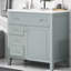 Meuble-lavabo gris en bois massif pour salle de bain avec lavabo encastré en céramique, bac rabattable, tiroir simple, tablette réglable, fonctionnement en douceur, rangement triple pour glissières silencieuses, charge de 70 kg, assemblage facile