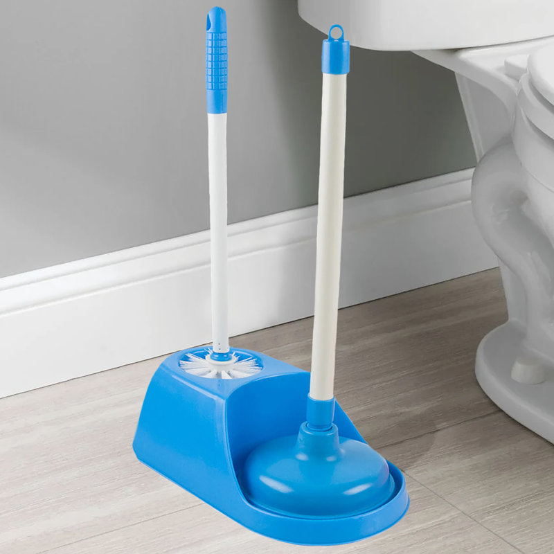 Ensemble de brosse et de piston pour cuvette de toilette robuste, Bleu