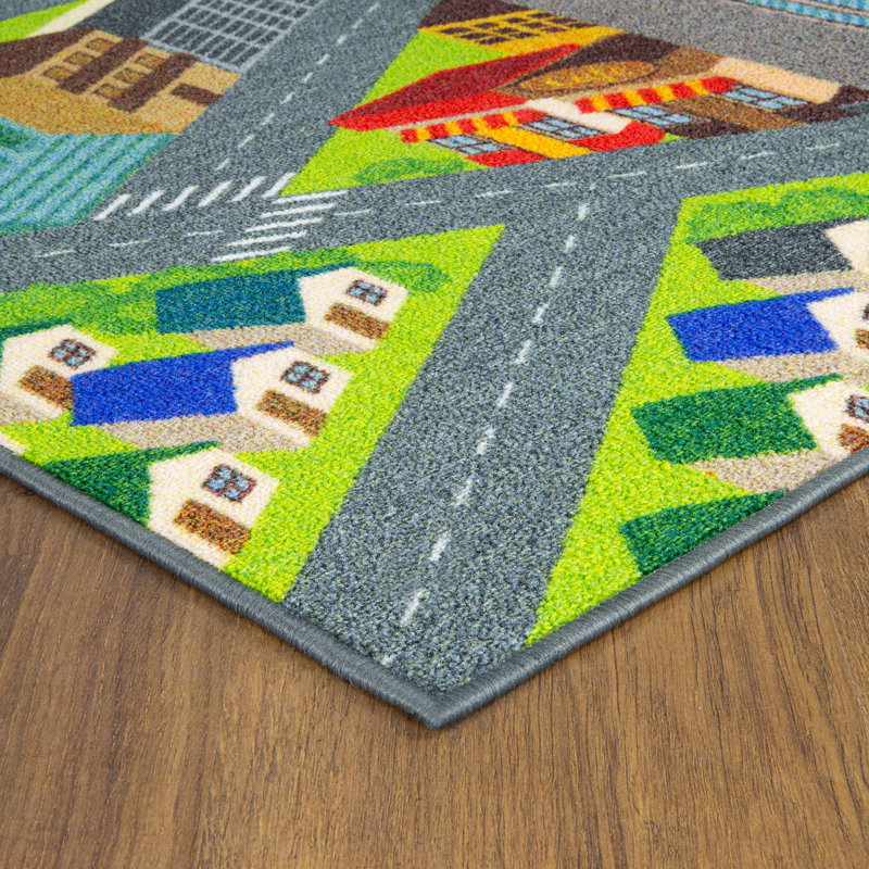 KC Cubs: Educational Rug: City Streets Road Map - 5x7' Playmat - Interactive Toy Car Route, Activity Area Carpet, Bedroom-Classroom, Baby-Toddler-Kids