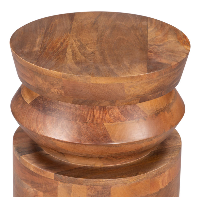  Table de bout à piédestal en bois massif de 19,1 po de hauteur