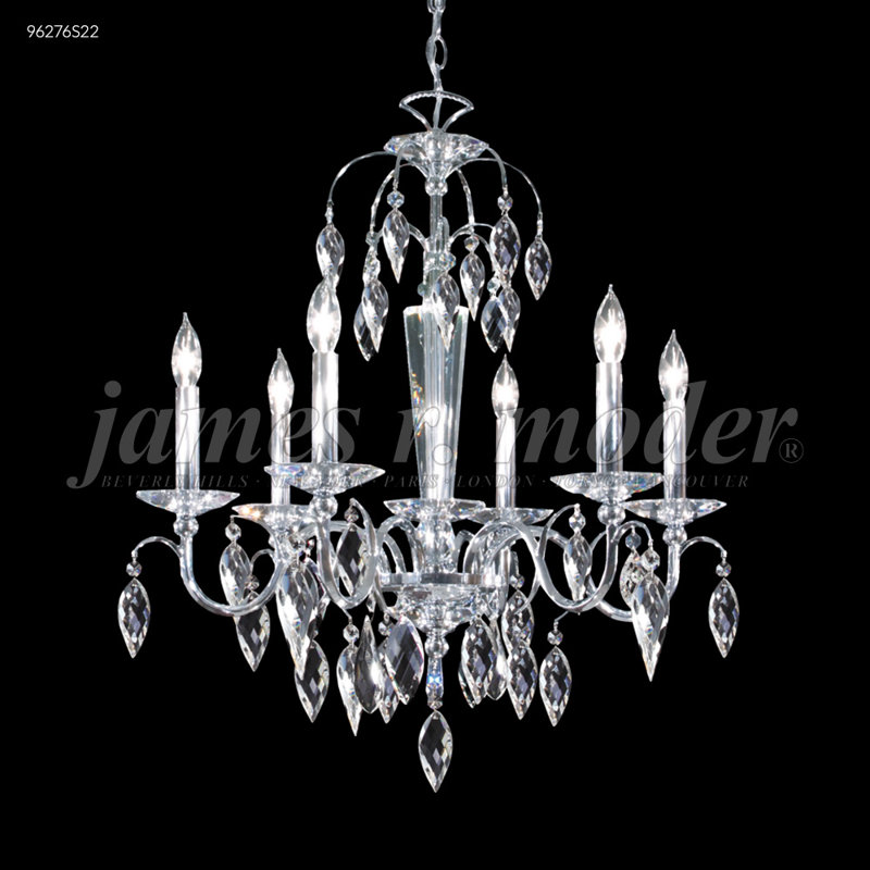 Lustre 6 lumières sculptées, Strass Swarovski, H 26 po x l 26 po x P 26 po, 6