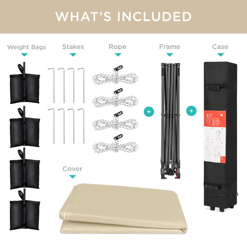 Best Choice Products Easy Setup Pop Up Canopy W/ 1-Button Setup, Wheeled Case, 4 Weight Bags, 12ft x 12ft, Sand
