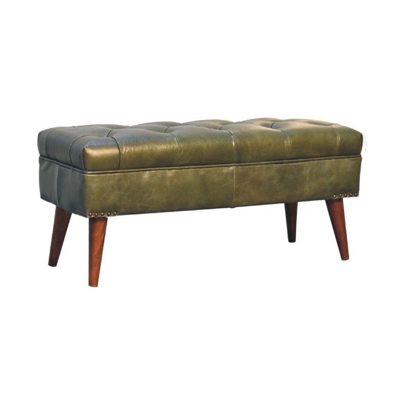 Banc rembourré en cuir véritable Deyana