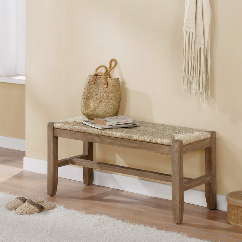 Aston 40" W Solid Wood Entryway Bench with Seagrass Seat