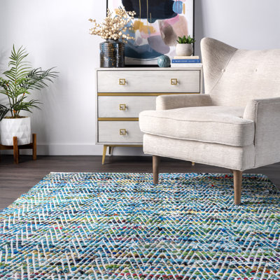 Handmade Tufted Chevron Striped Green Rug