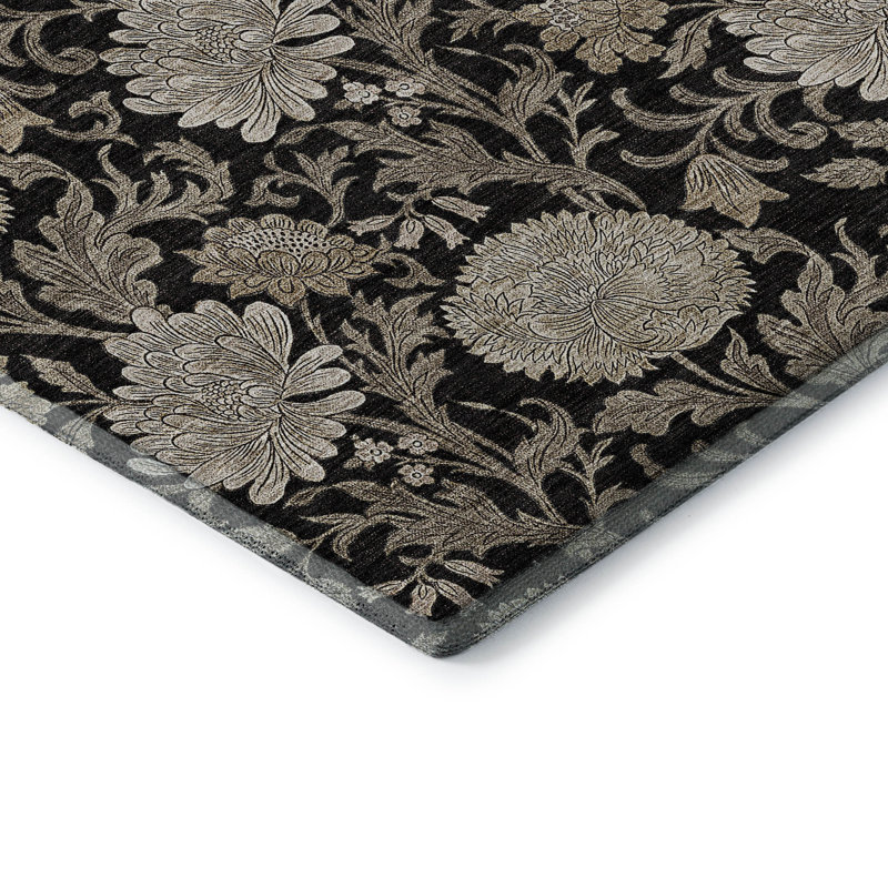 Premium Machine Washable Prisco Black Rug, Rectangle 9' x 12'