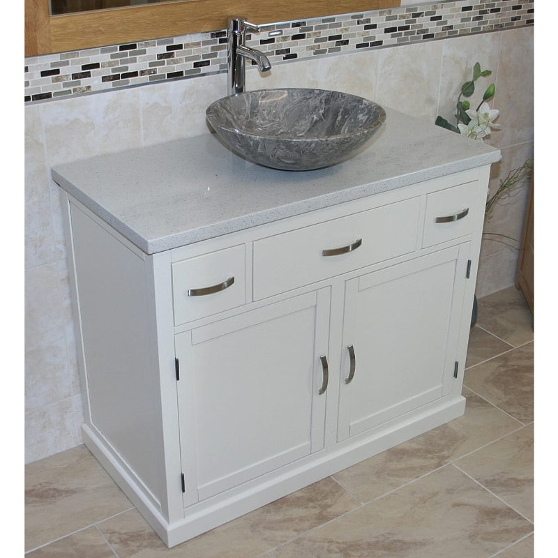 Rodger 1000mm Single Bathroom Vanity with Vessel Stone Basin, Grey, Grey Quartz, Grey