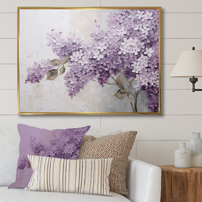 Magnifique paysage de rêve lilas - décoration murale lilas, H 30 po x l 40 po, Reproduction avec cadre flottant, Doré