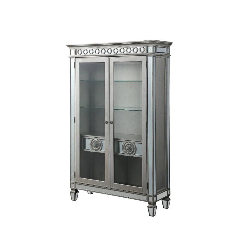 Montana Mirrored Antique Platinum Glass Curio Cabinet
