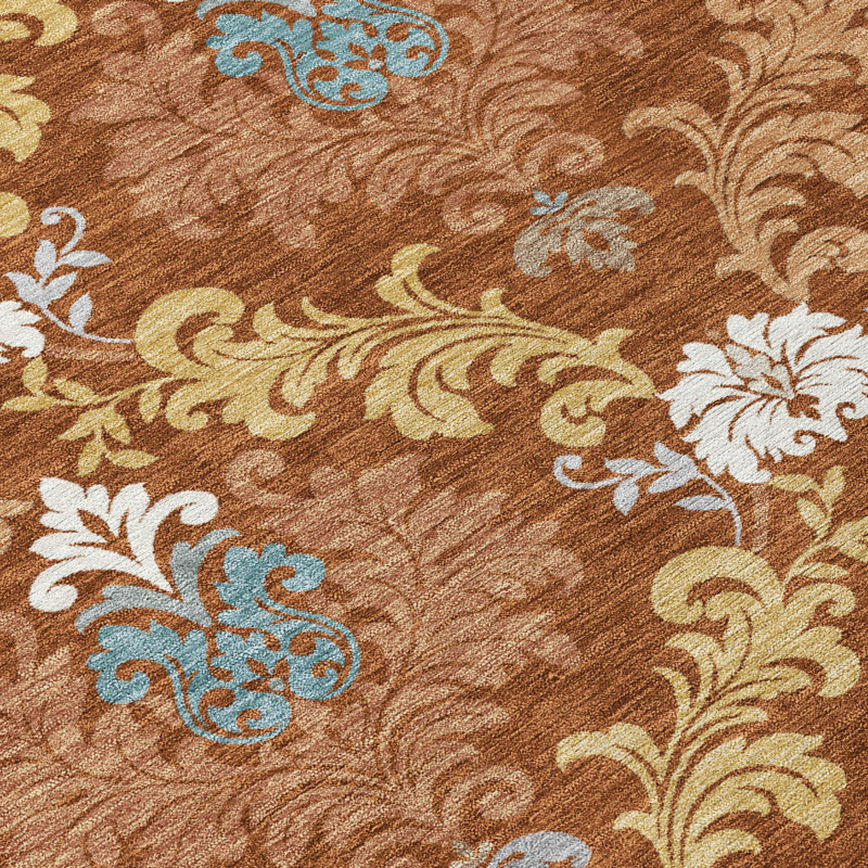 Machine Washable Indoor/Outdoor Chantille ACN2544 Damask Rug, Paprika, 10' x 14'