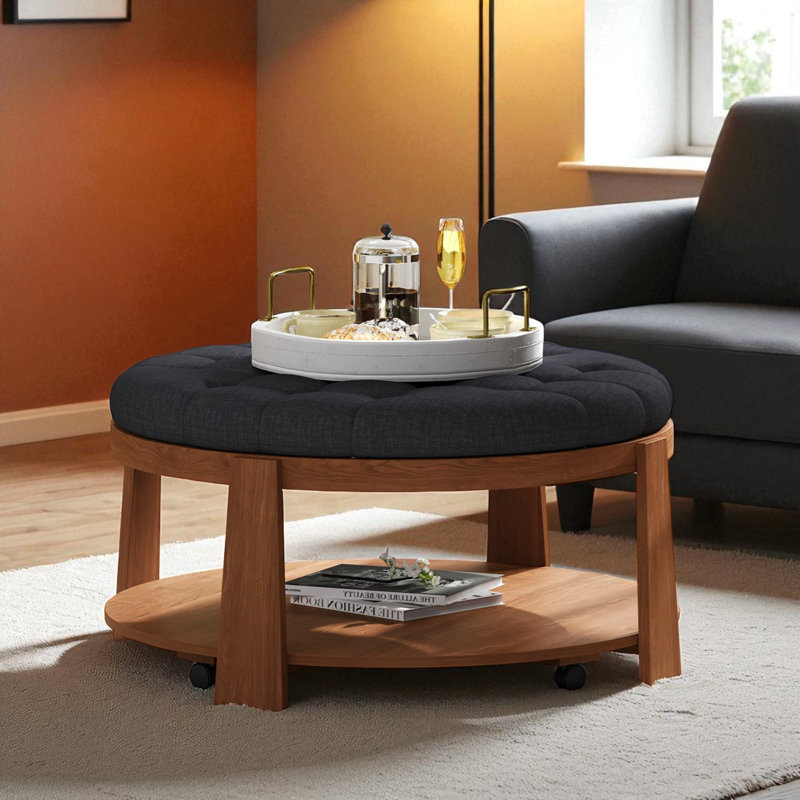 Table basse rembourrée avec tablette, Noir