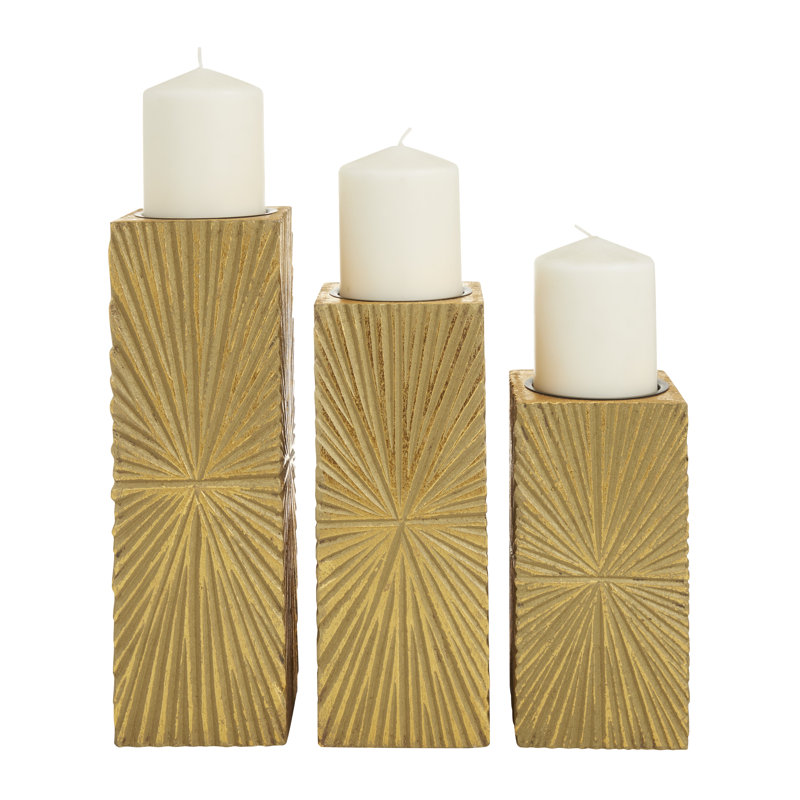 Ensemble de porte-bougie en bois, Doré