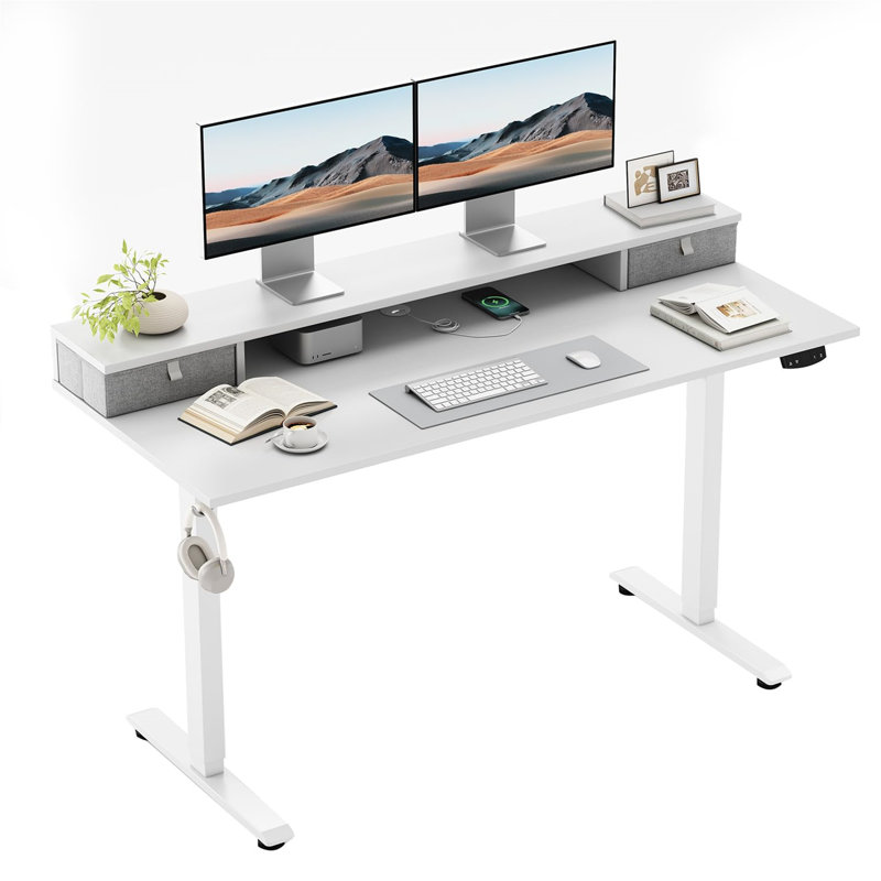 Adjustable Metal Base Computer Desk, White