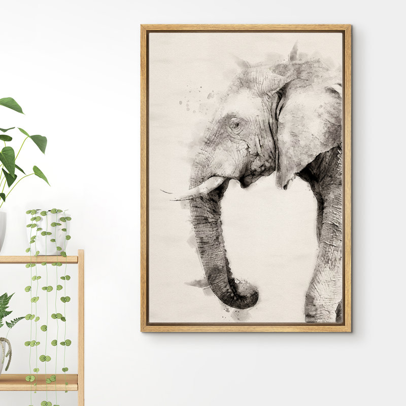 Portrait d'éléphant à l'aquarelle IDÉE4WALL, H 36 po x l 24 po x P 1,5 po, Brun