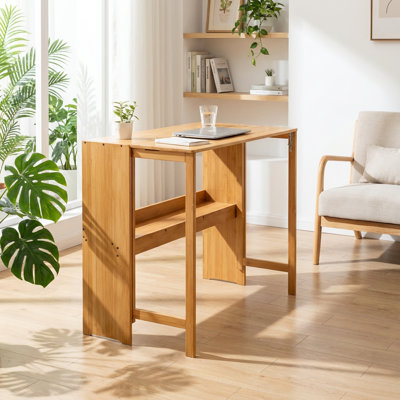 Bureau pliant en bambou peu encombrant avec tablettes de rangement
