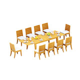 10 Seats 11 Pcs Grade-A Teak Wood Dining Set: 122" Atnas Double Extension Rectangle Table And 10 Atnas  Armless Chairs #11AT2800