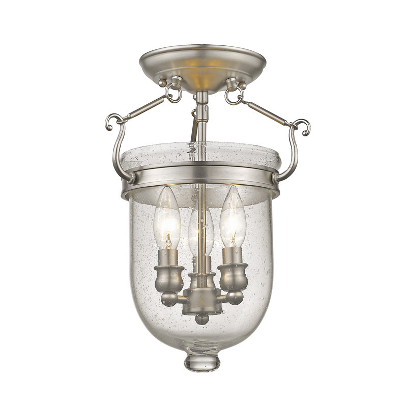 Husman Glass Semi Flush Mount, 17" H x 12" W x 12" D, Brushed Nickel