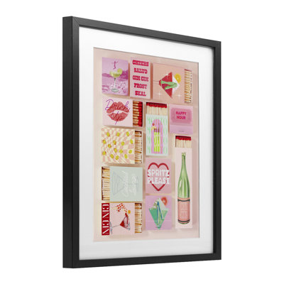 Glam Cocktails Retro Matches Framed Print Under Glass, design by Lil' Rue