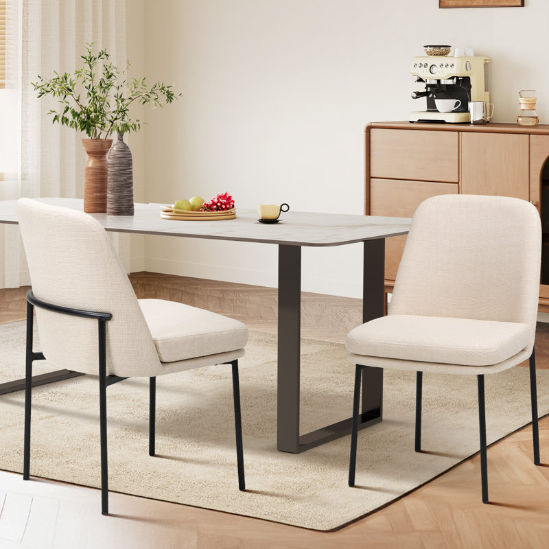 Reversible Cushion Dining Chair W/ Ergonomic Back & 136KG Capacity, Iron Frame, Beige