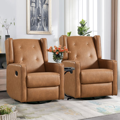 29.1'' Wide Contemporary and Upholstered Swivel and Rocker Manual Recliner with Wing Back (Set Of 2)