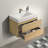 Natural Oak Bathroom Storage Cabinet Shelf - Wall Mounted With A Glossy Basin And Double Drawer Space Vanity White Quiet System-1666966189-1666966190
