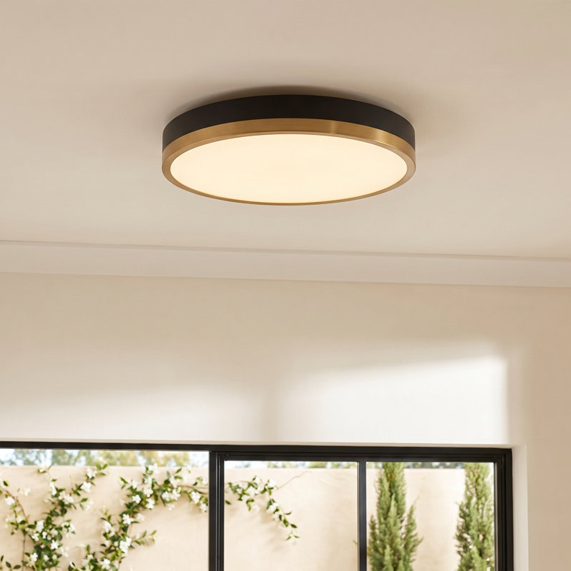 Orland Glass LED Flush Mount, 2" H x 15" W x 15" D, Aged Gold/Matte Black