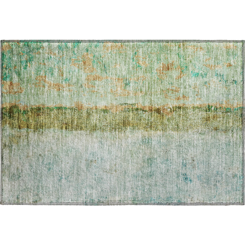 Premium Machine Washable Cerrito AMF605 Green Rug, Rectangle 1'8" x 2'6"
