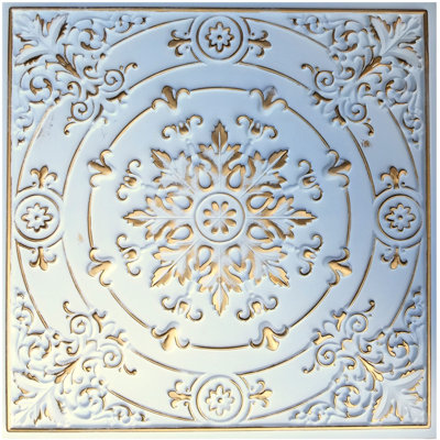 Drop In, Glue Up PVC Ceiling Tiles in White and Gold, Pack of 10 (40sq.ft)