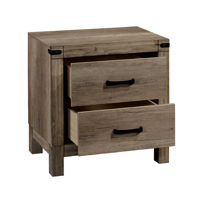 Table de chevet à deux tiroirs Rustic - Finition mélamine brun bois massif | Idée de cadeau