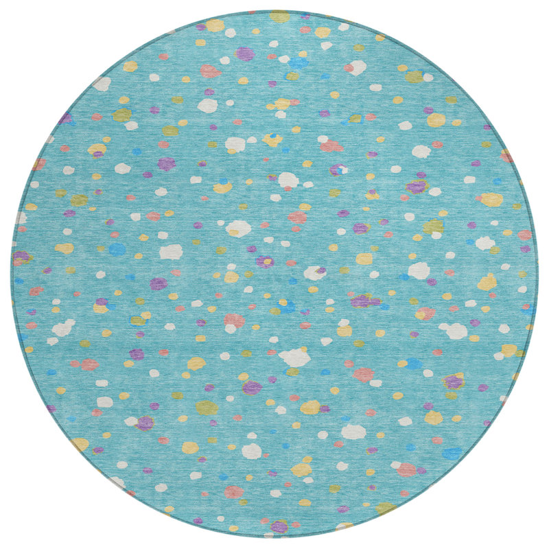 Machine Washable Indoor/Outdoor Chantille ACN2518 Geometric Rug, Teal, Round 8'