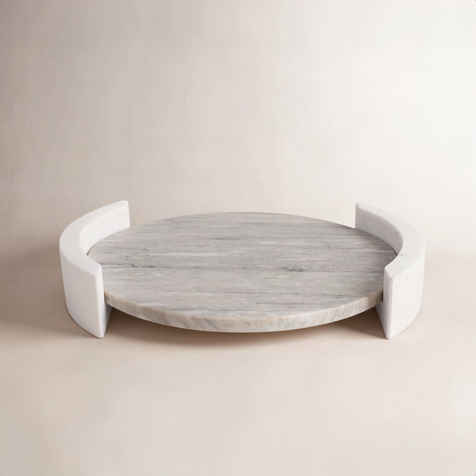 Adrie 14" Harding Marble Tray, Beige