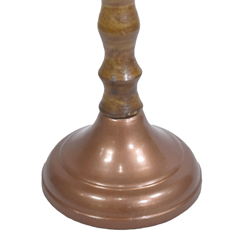 Porte-bougie traditionnel en fer enduit de couleur argenté fait à la main en bois et colonne 011AB2020, Bronze