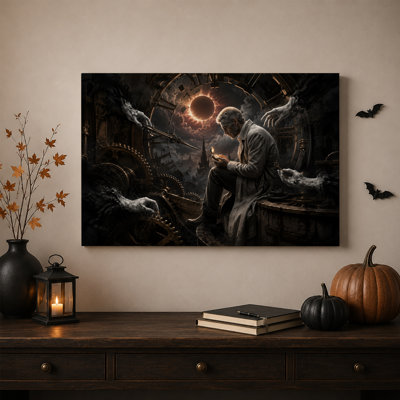 Homme Steampunk avec montre de poche et engrenages géants - Toile murale d'Halloween