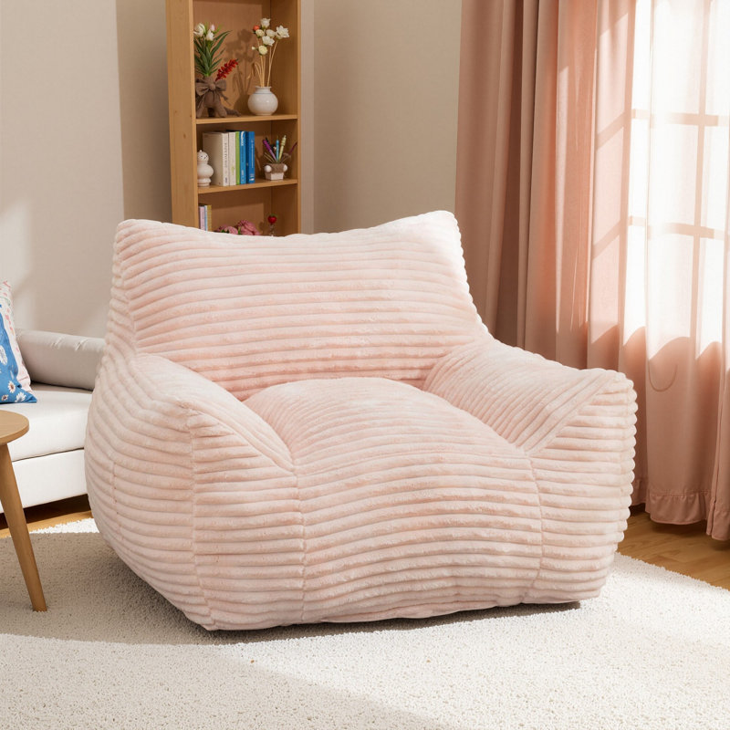 Compression 41.8“W Large Corduroy Bean Bag Chair Filled Memory Sponge, Pink Corduroy
