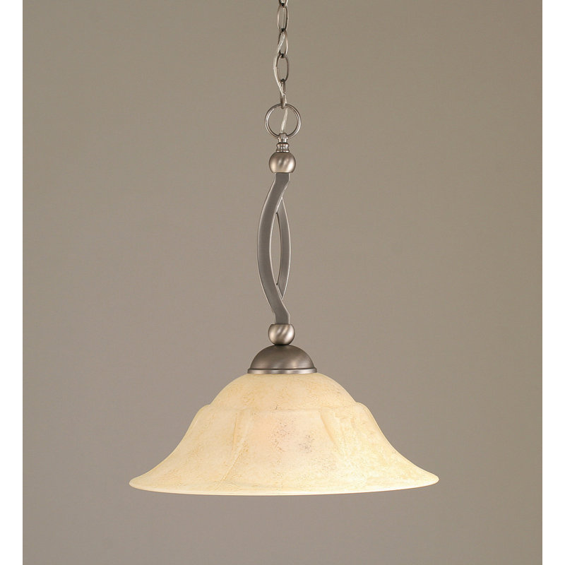 Bow Chain Hung Pendant Glass, Brushed Nickel, 19", Raspberry Crystal