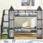 Lit superposé simple en métal en forme de château avec garde-robe et multiples rangements, blanc-250775204