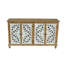 Buffet d'appoint moderne à 4 portes. Aspect vieilli, idéal pour une entrée ou un couloir. Finition peinte, aspect vieilli, fonctionnel.