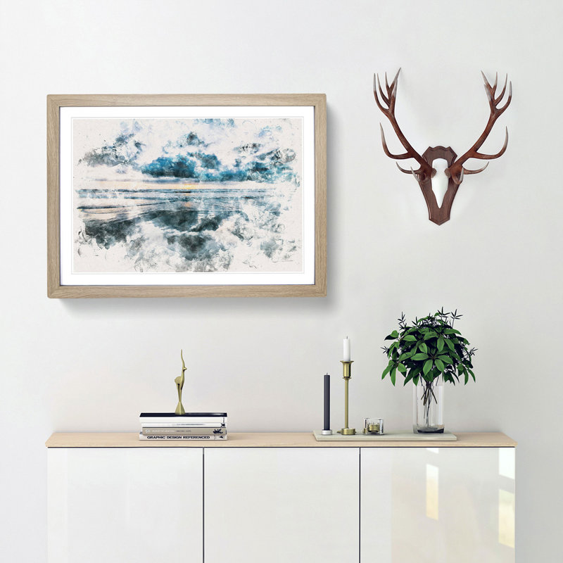 Ocean Reflections in Italy - Picture Frame Graphic Art Print, Oak Framed, 45cm H x 63cm W x 2cm D