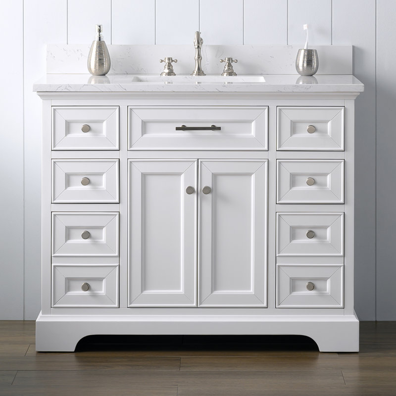 Thompson 42" W Single Bathroom Vanity, White/Brushed Nickel