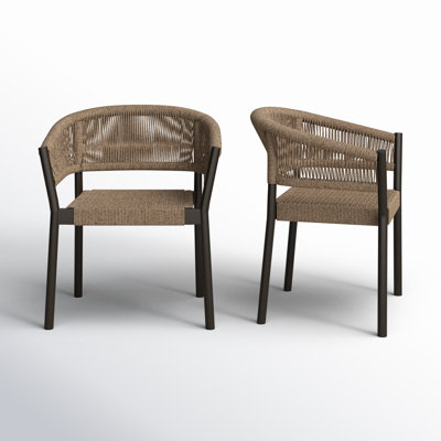 Chakiya Stacking Patio Dining Chair in Eucalyptus Wood with Rope