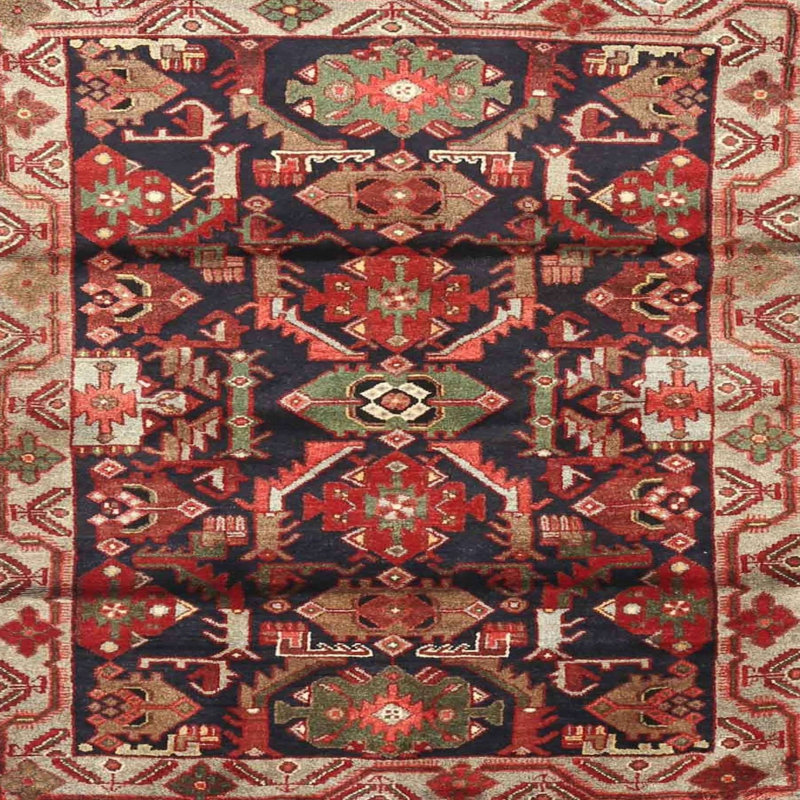 Tapis géométrique rouge / beige / noir, Rond 4 pi