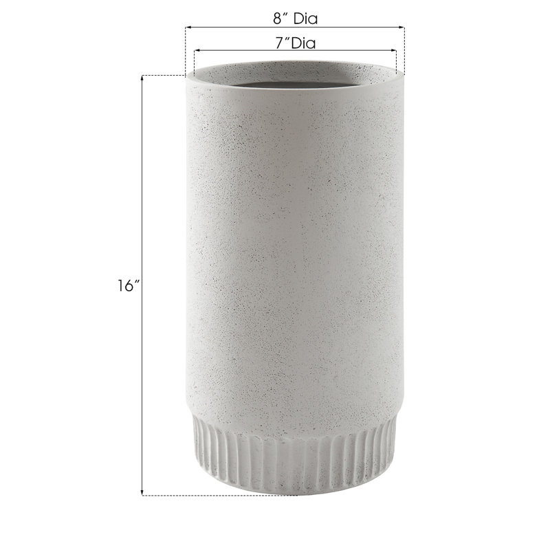 Harvest Medium Resin Pot Planter, 16" H x 8" W x 8" D, Light Gray