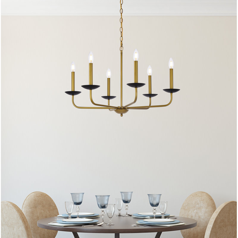 Baltray 6-Light Chandelier, Noir/laiton, H 18,5 po x l 30 po x P 30 po