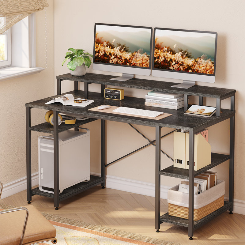 Kinslee 55inch Computer Desk with Monitor Stand, Charcoal