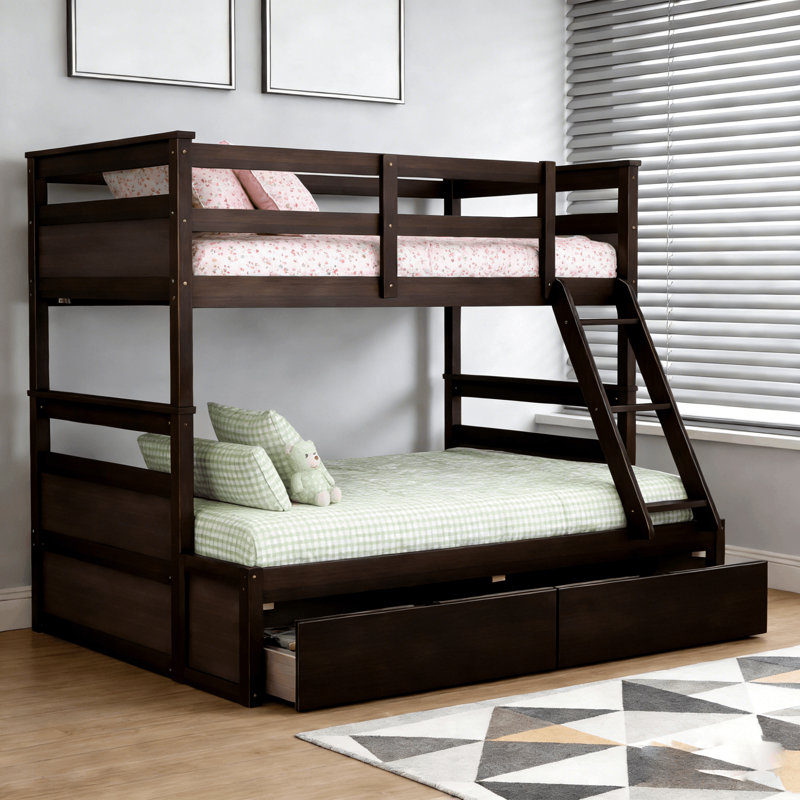 Lit superposé simple au-dessus d'un lit double avec 2 tiroirs de rangement, Espresso