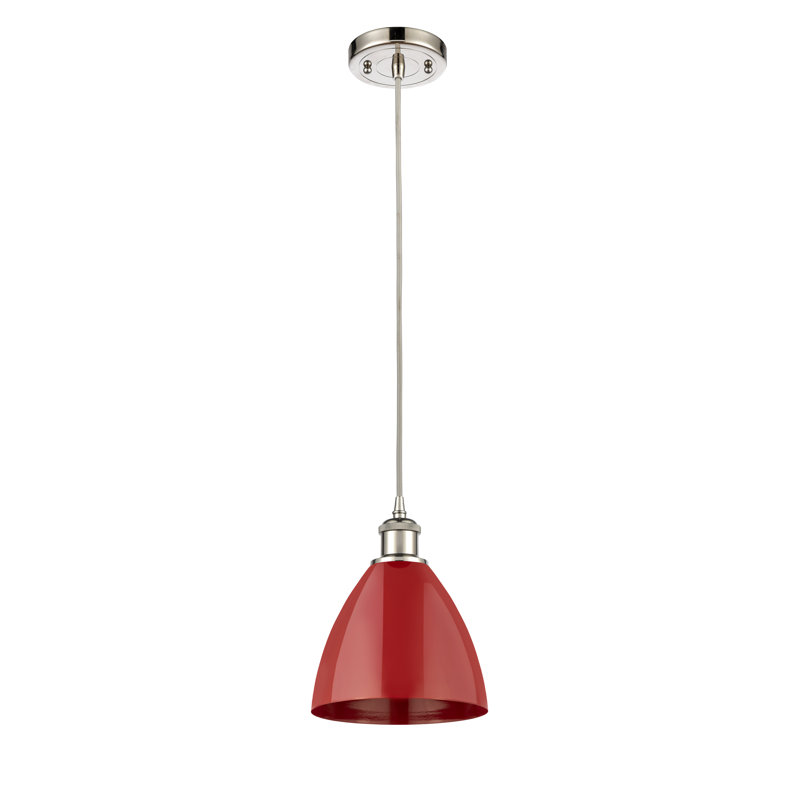 Luminaire suspendu conique 1 lumière, Rouge, Nickel poli