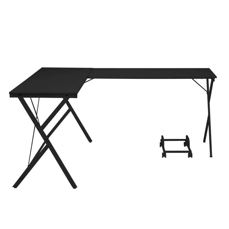 Ben L-Shaped Metal Computer Desk with CPU Holder, Black
