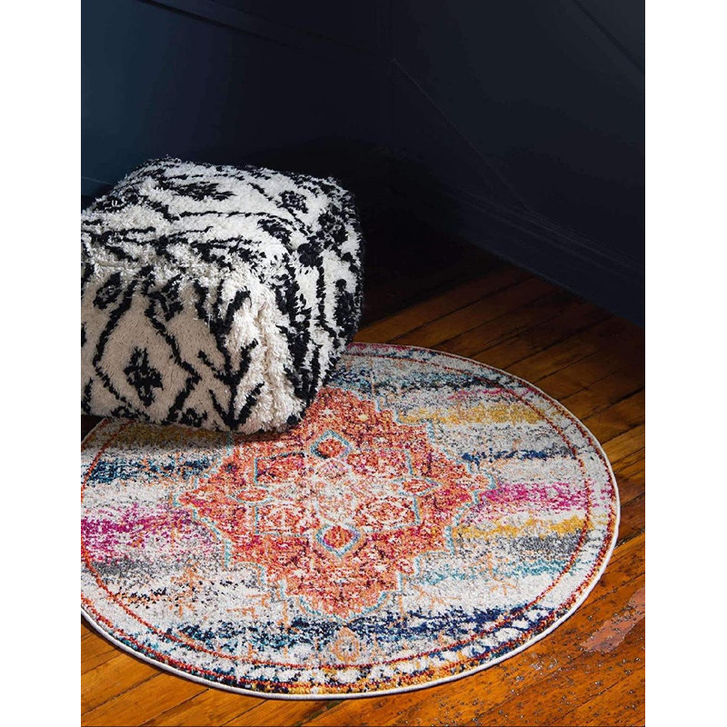 Dimonetta Washable Oriental Indoor Rug, Round 8'